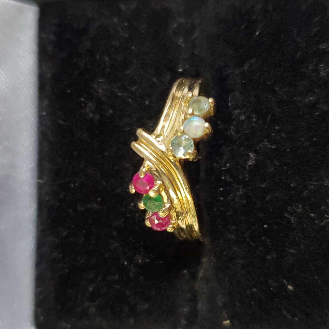 14k Gold Genuine Gemstones Crossover Ring  Ruby Emerald Opal Sapphire
